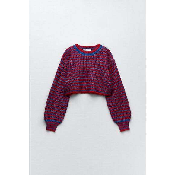 Zara Striped Knit Cropped Crewneck Sweater - Picture 3 of 14